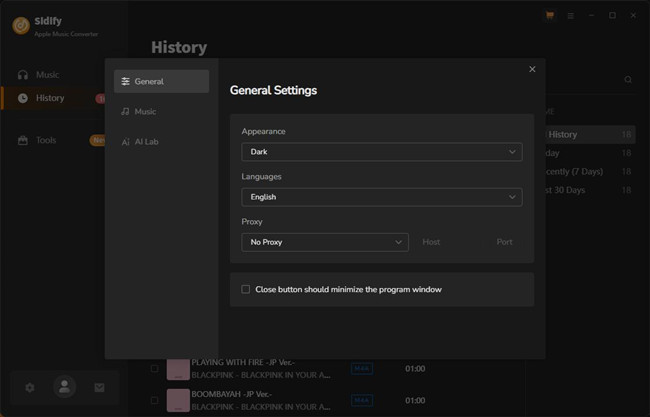 sidify apple music converter general settings