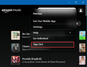 sign out amazon music desktop