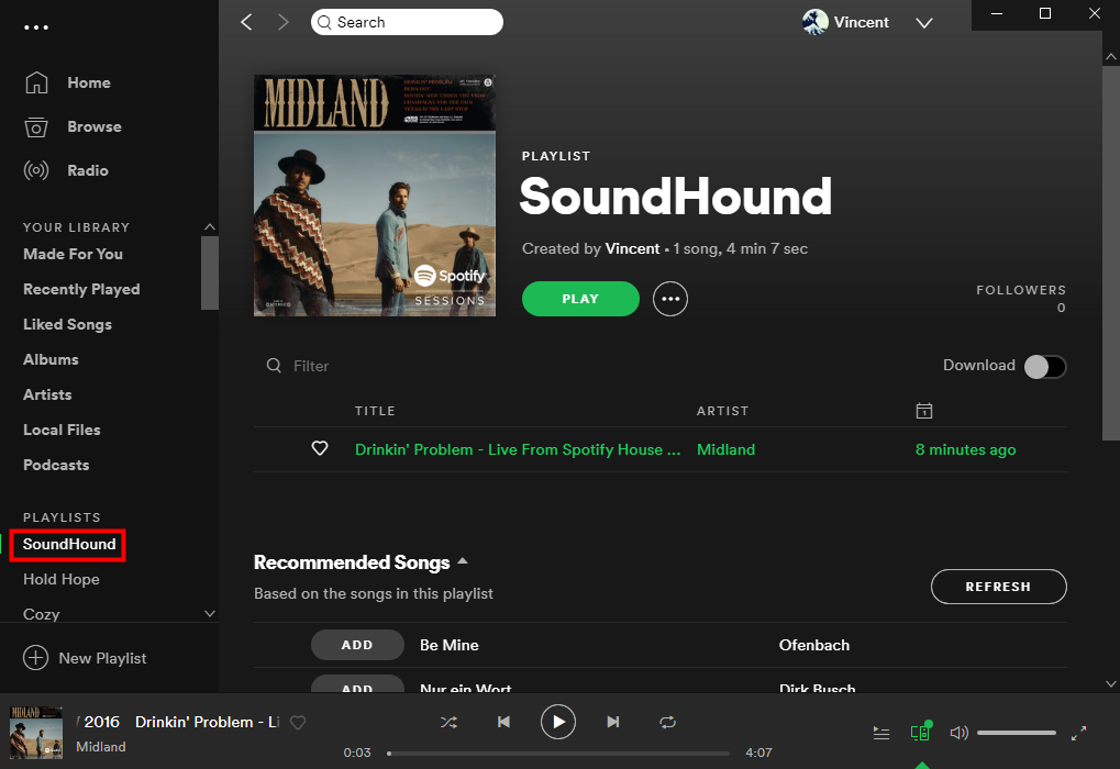 play soundhound on spotify