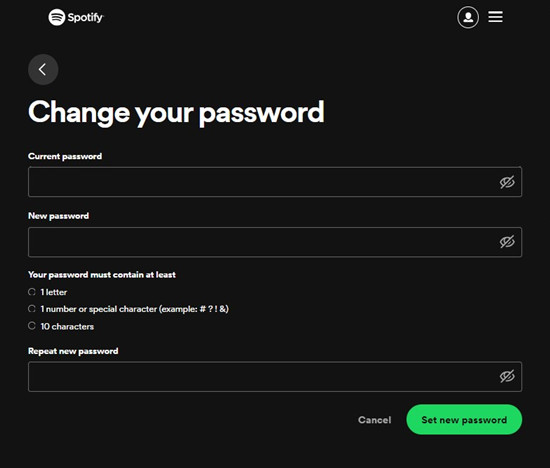 spotify account change your password