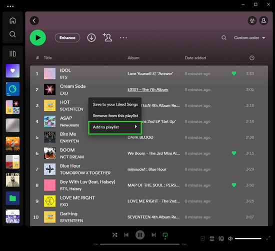 spotfiy desktop add playlist songs to other playlist