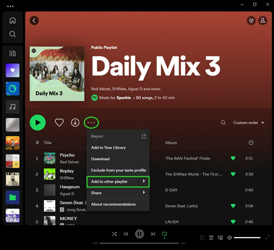 spotify desktop add to other playlist