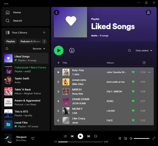 spotfiy desktop select all liked songs