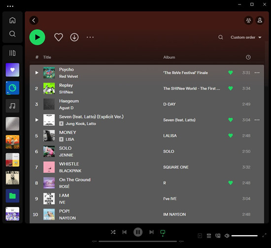spotfiy desktop select all playlist songs