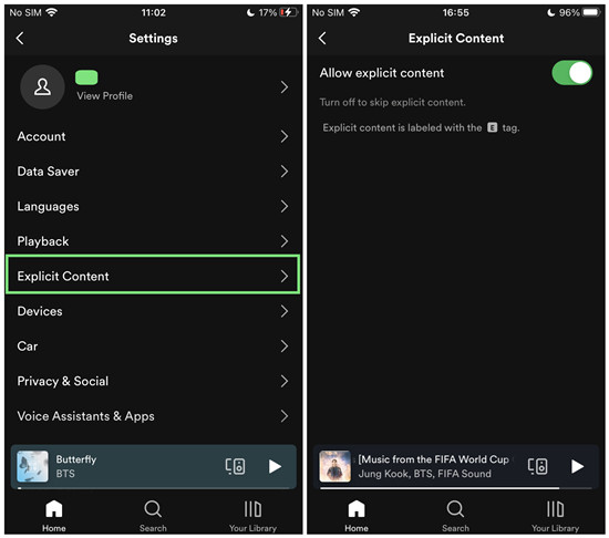 spotify mobile explicit content off