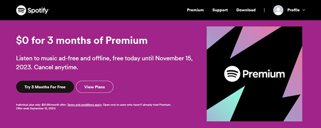 spotify 3 month free trial