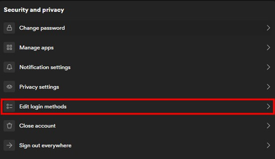 spotify account edit login methods