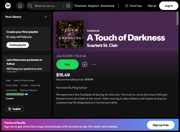 spotify audiobook a touch of darkness