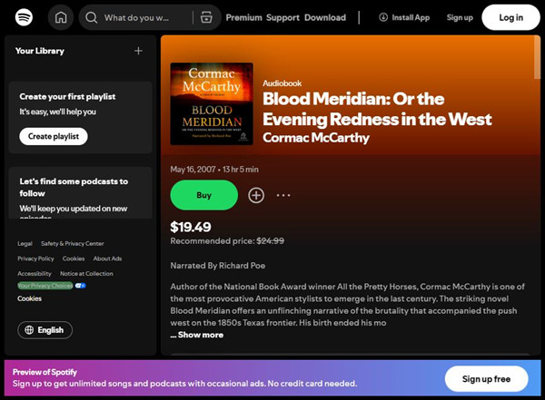 spotify audiobook blood meridian
