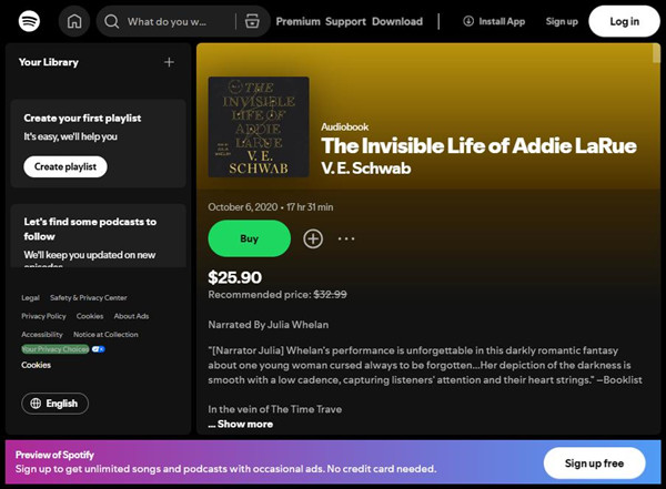 spotify audiobook the invisible life of addie larue