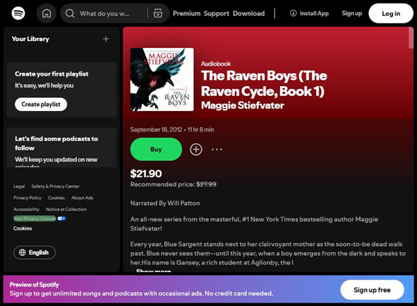 spotify audiobook the raven boys