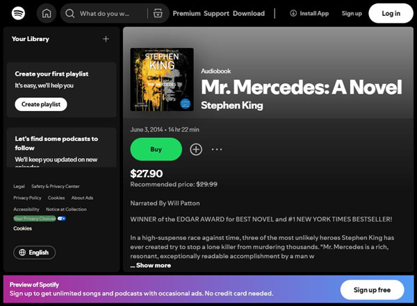spotify audiobook mr.mercedes: a novel