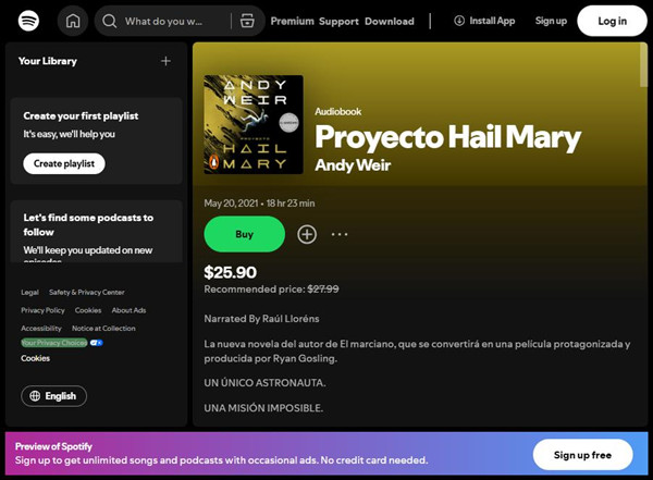 spotify audiobook project hail mary
