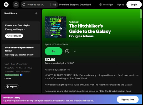 spotify audiobook the hitchhiker's guide to the galaxy