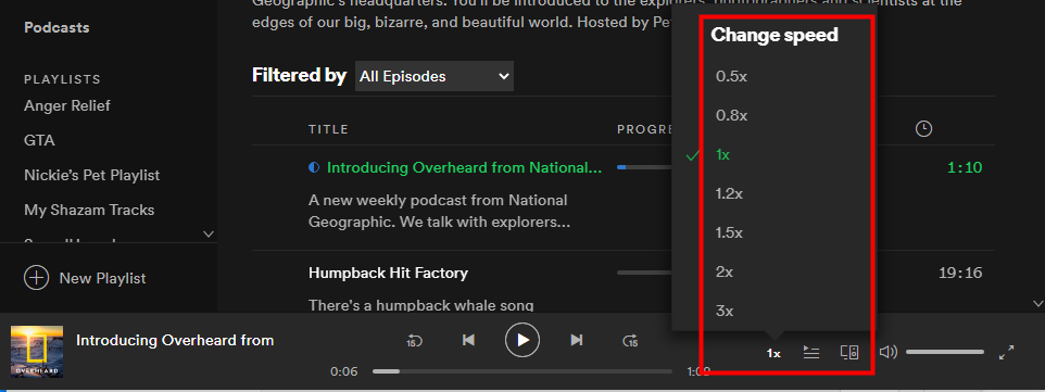 change spotify podcast speed