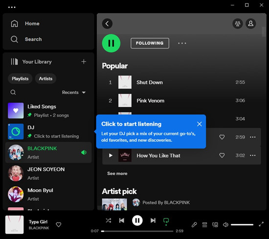 spotify desktop ai dj start listening