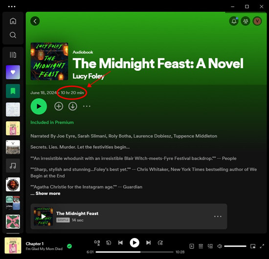 spotify desktop audiobook time