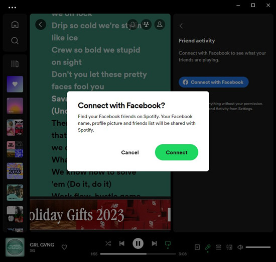 spotify desktop connect with facebook