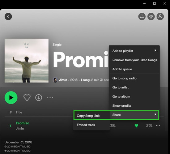 spotify desktop copy song link