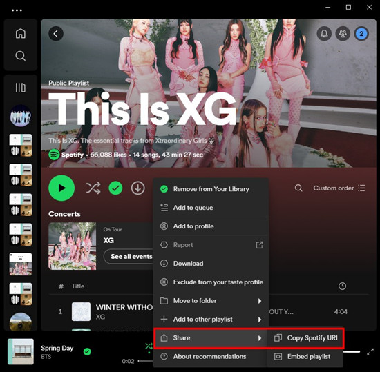 spotify desktop copy song uri