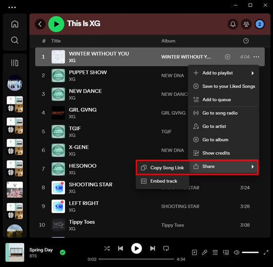 spotify desktop copy song url