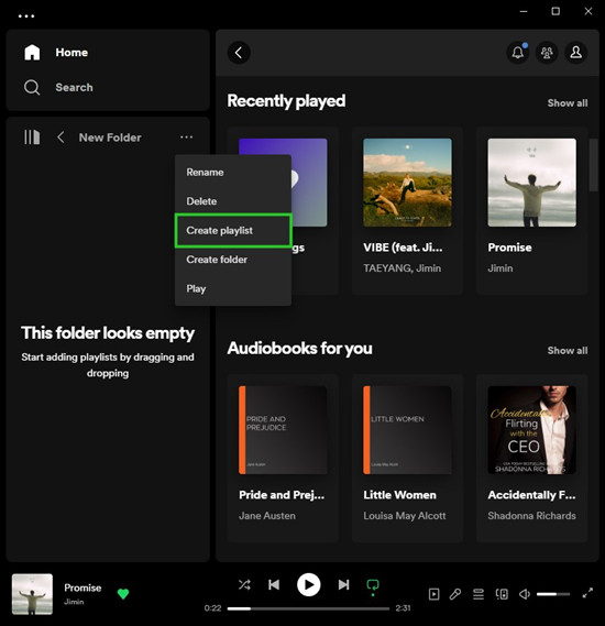 spotify desktop create new playlist in playlist folder