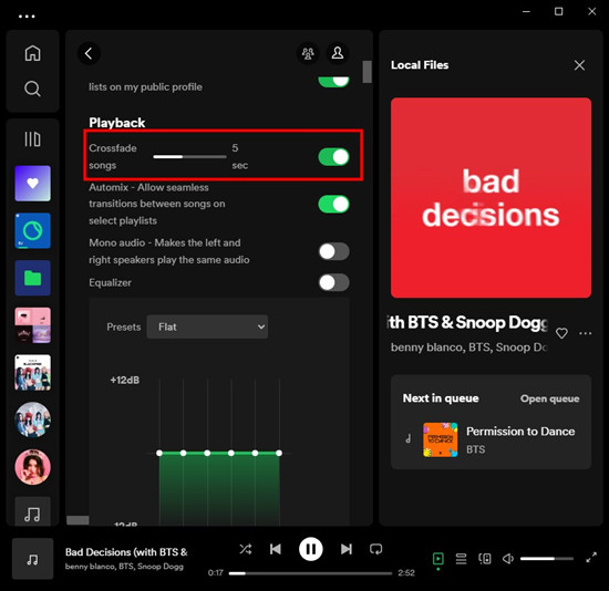 spotify desktop crossfade local files