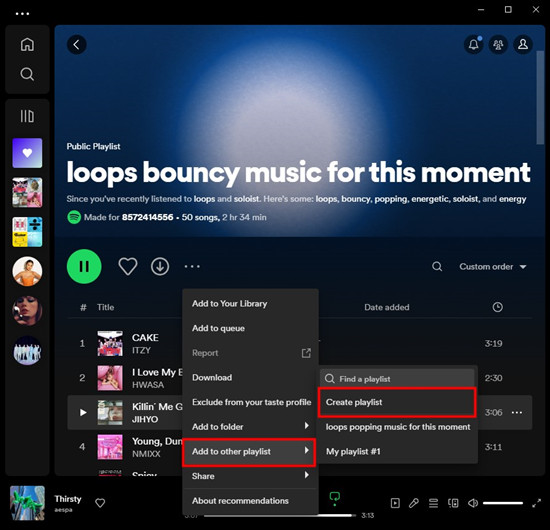 spotify desktop daylist add to other playlist