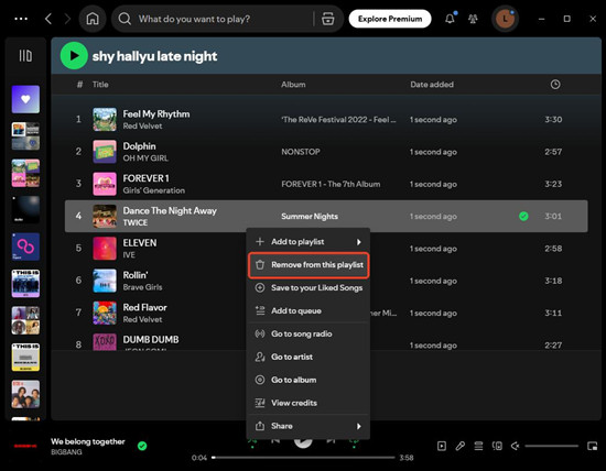 spotify desktop daylist remove from this playlist