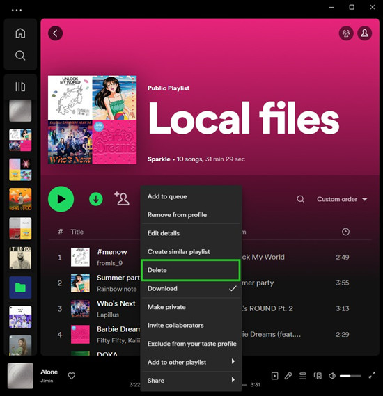 spotify desktop delete a playlist