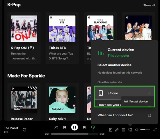 spotify desktop devices menu forget device