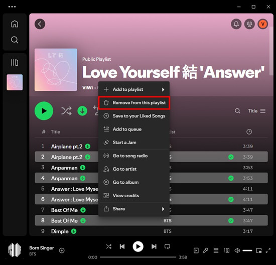 spotify desktop duplicates remove from this playlist