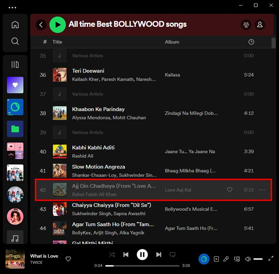 spotify desktop greyed out bollywood songs