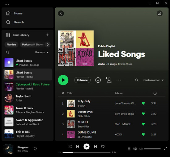 spotify desktop liked songs playlist