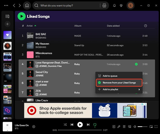 spotify desktop liked songs select multiple