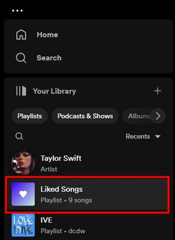 spotify desktop liked songs tab