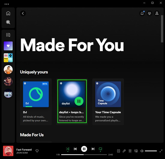 spotify desktop made for you daylist