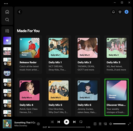 spotify desktop made for you discover weekly
