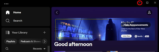 spotify desktop minimize window