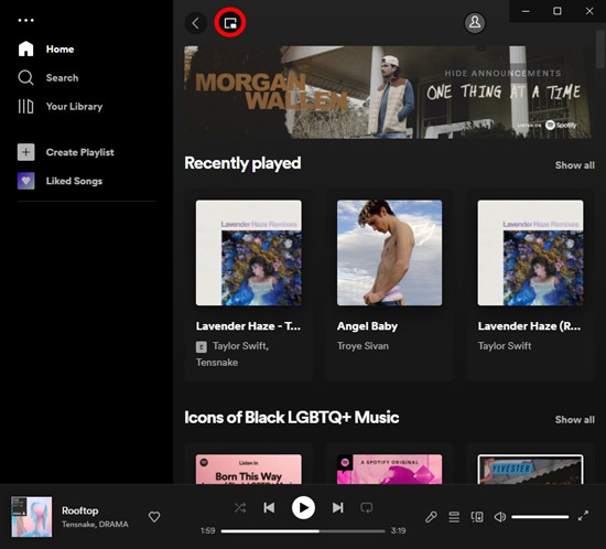 spotify desktop miniplayer button beta