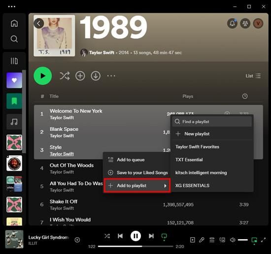 spotify destkop multi selections add to playlist