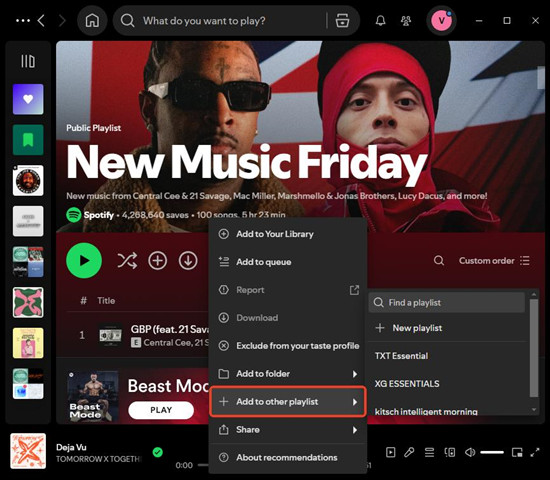 spotify desktop new music friday add to other playlist