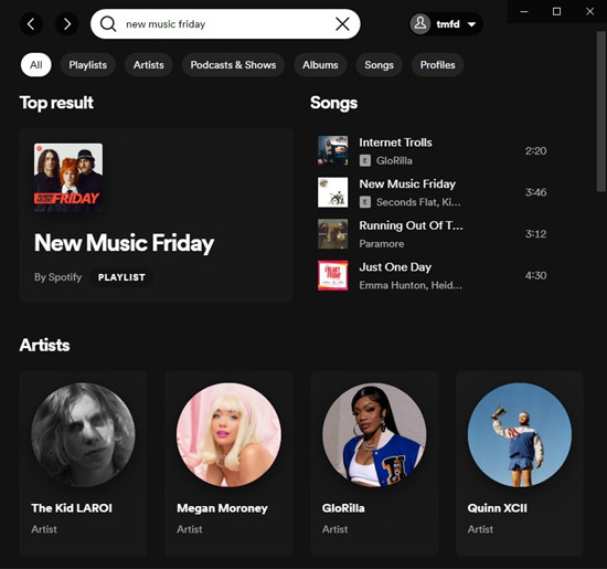 spotify desktop new music friday top results