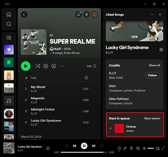spotify desktop now playing open queue