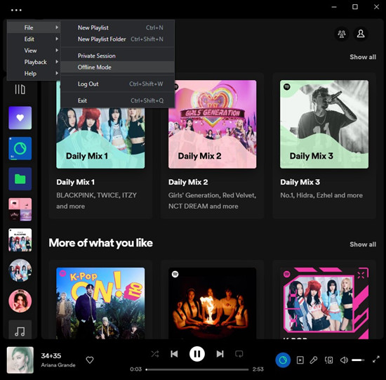 activar el modo sin conexion en spotify para escritorio