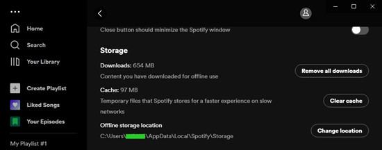 spotify desktop offline storage location