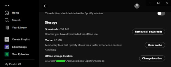 spotfiy desktop offline storage