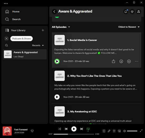 spotify desktop play podcast