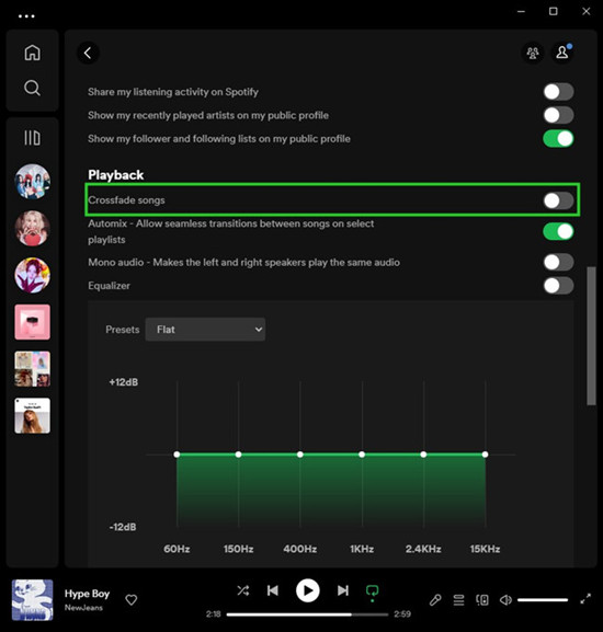 spotify desktop playback crossfade disabled