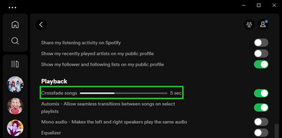 spotify desktop playback crossfade duration